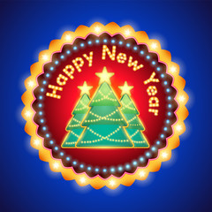 Retro merry christmas and happy new year sign with light  vector illustration
