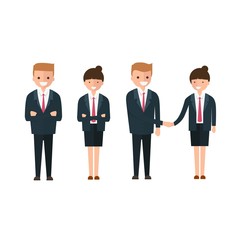 Young business people, man and woman, in cartoon style Isolated on white background.