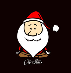 Santa Claus doing yoga, Christmas vector illustration. Holiday background.