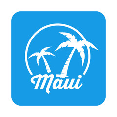 Fototapeta na wymiar Icono plano Maui en isla en cuadrado azul