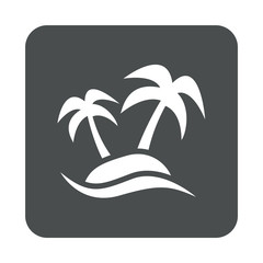 Fototapeta na wymiar Icono plano palmeras en isla en cuadrado gris