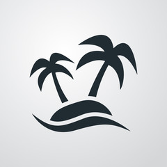 Icono plano palmeras en isla en fondo degradado