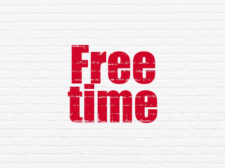 Time concept: Painted red text Free Time on White Brick wall background