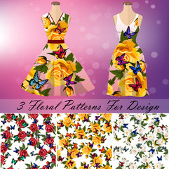 Dress with an trendy rose and butterflies design