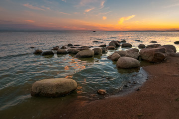 calm on the gulf of Finland at sunset.