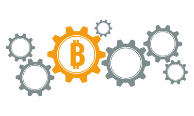 bitcoin gears concept, flat vector illustration