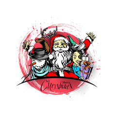 Merry christmas, greeting and invitation card.Christmas snowmen with santa gifts collection