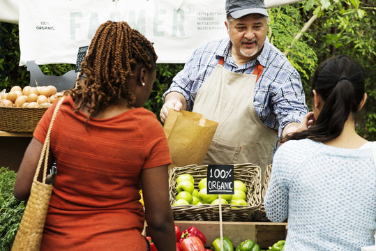 People at healthy local food festive