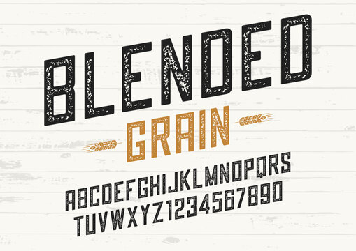 Blended grain vector vintage sans serif font design, letterpress