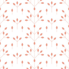 Modern vector floral seamless geometric pattern with  stylized rose hips berries and leaves in retro style. Simple outlines with worn out texture.