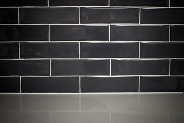 subway tile background in kitchen with bench top