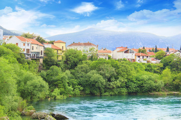 Fototapeta na wymiar Beautiful view of the city of Mostar, Bosnia and Herzegovina