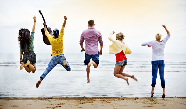 Friends Jumping With Joy