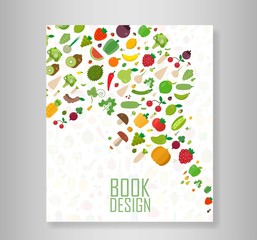 Cover report vegetables and fruits vegetables organic background. Flat vector illustration