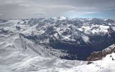 Overview of Austrian ski resort in the Alps