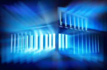 Illuminated building at the night. Vector illustration.