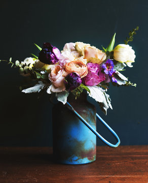 Rustic vase with a beautiful bouquet