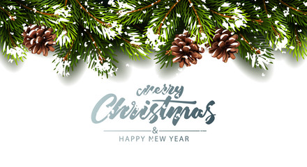 Christmas background with fir branches  with snow. Vector illustration
