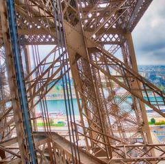 Internal metallic structure of Eiffel Tower in Paris - France