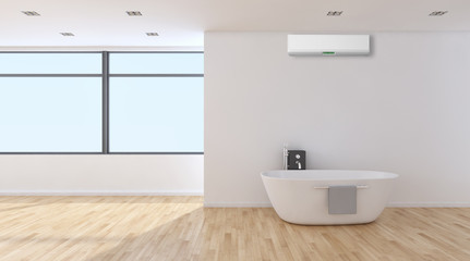 Modern bright bathroom with air conditioning, interiors. 3D rendering illustration