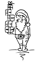 kerstman met stapel cadeaus tekening
