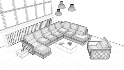 CAD Modell von Wohnzimmer mit Sofa