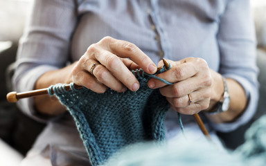 Closeup of a woman knitting