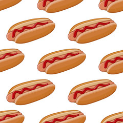Hot dog. Colored doodle seamless pattern