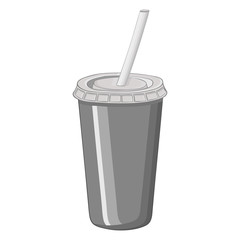 Disposable cola cup with drinking straw. Hand drawn sketch