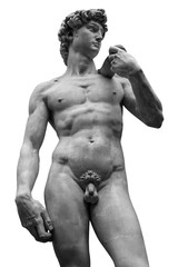 Statue of a famous statue by Michelangelo - David from Florence, isolated on white