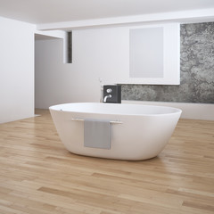 Fototapeta na wymiar Modern bright bathroom interiors 3D rendering illustration