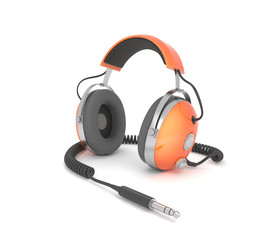 3d illustration orange headphones isolated on white background.