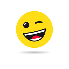 Wink emoticon or emoji symbol. Winking yellow smiley in a flat design on white background. Vector emoticon icon