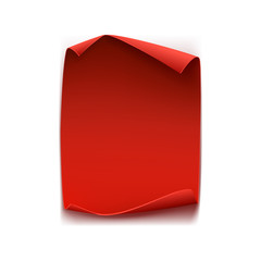 Greeting card. Red, curved, paper banner on winter background