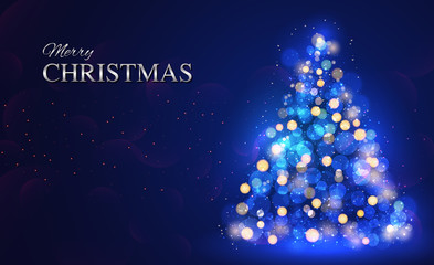 Merry Christmas and Happy New Year, Christmas Tree Light and Text. greeting card or poster template flyer or invitation design