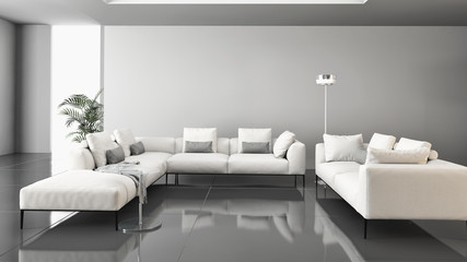 Modern bright interiors 3D rendering illustration