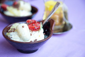 Dessert with banana and strawberry