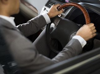 Businessman Drive Car Hands Steering Wheel