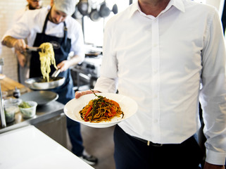 Cooked food prepare to be served from the kitchen