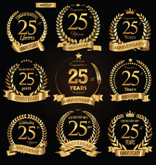Anniversary golden retro laurel wreath vector illustration collection