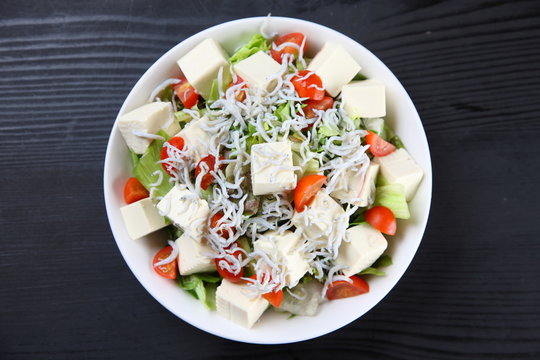 tofu and whitebait salad