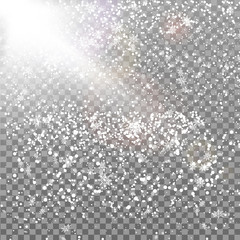 Naklejka na ściany i meble Falling Christmas snow fall isolated on transparent background. Pattern snowflake.