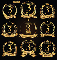 Obraz premium Anniversary golden retro laurel wreath vector illustration collection