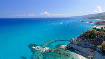 Fototapeta na wymiar Aerial view of Tropea coastline in Calabria, Italy