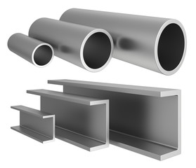 Set metal pipe isolated on background. 3d rendering