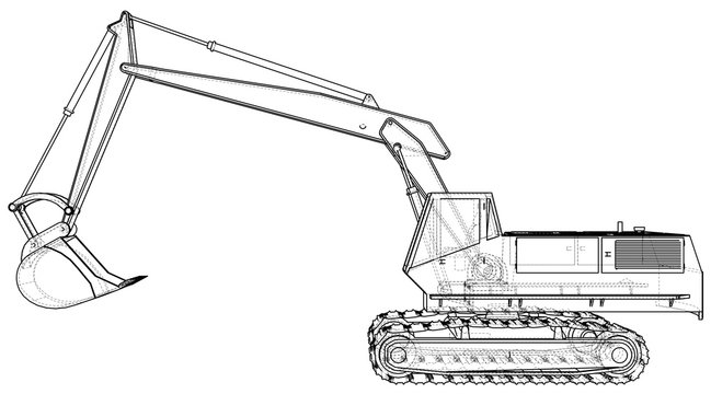 Excavator technical wire-frame. Vector rendering of 3d