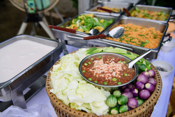 Chili Shrimp and Fresh Vegetables Located in the deck