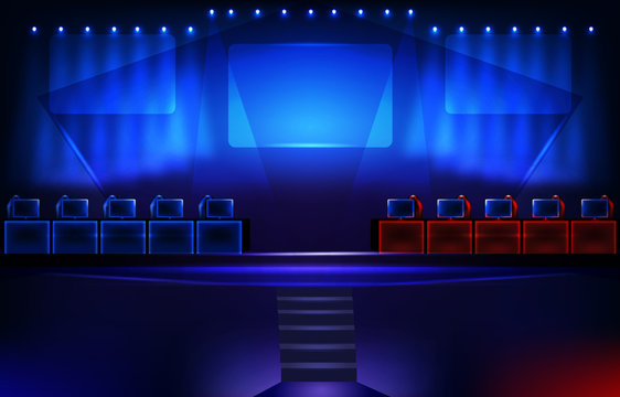 E-sport Stage Design Between Blue And Red Team Background