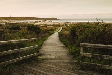 Wooden promenade in Frouxeira beach