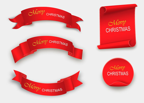 Scroll Red, Merry Christmas, realistic, paper banners. Vector illustration